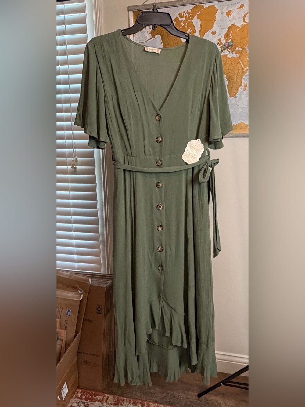 NWT! Altar’d State Sage Green Button Front Midi High-Low Dress NWT Size M